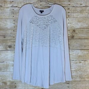 Torrid Oatmeal Ribbed Top With Semi-Sheer Lace Front Inset NWOT Size 2X
